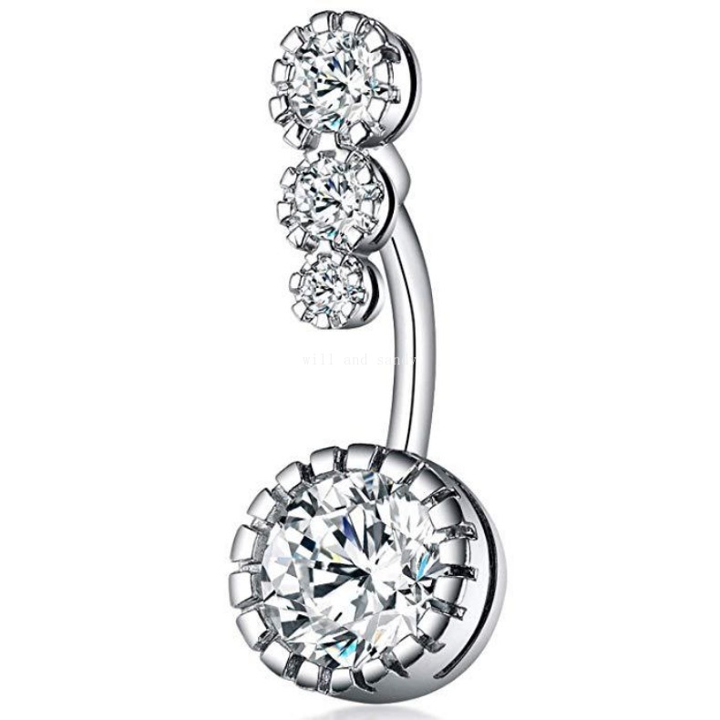 Stainless Steel Diamond Bell Button Rings Allergy Free Zircon Navel Belly Ring Sexy Fashion Women Body Jewelry Will and Sandy