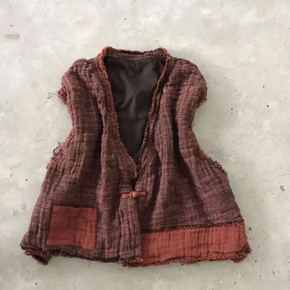 Waistcoat Women Autumn Winter Thicken Artist Designal Sleeveless Warm New V-Neck Patchwork Double Layer Loose Cotton Vest