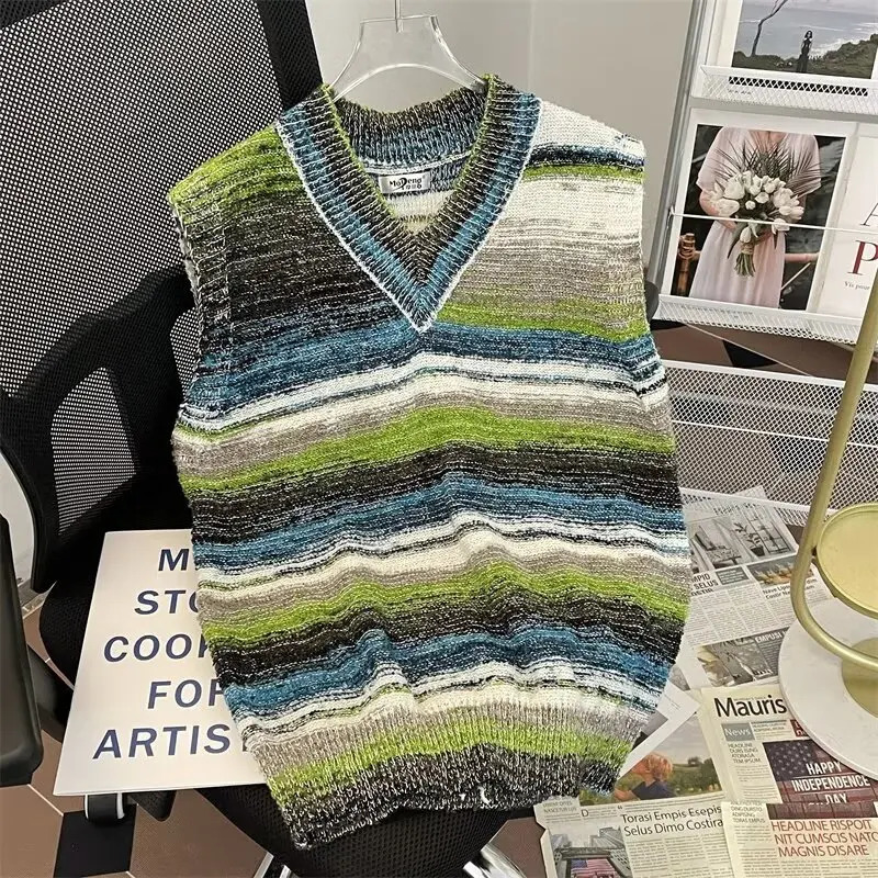 Striped Sweater Vests Men Casual Vintage Soft Handsome Sleeveless Knitwear Autumn Winter Japanese Style Harajuku Allmatch Chic 250225