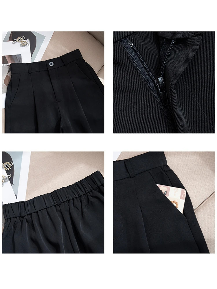 Casual High Waist Wide Leg Suits Shorts Womens Summer Office Lady Loose Shorts for Women Solid Black Knee Length Baggy Shorts 250226
