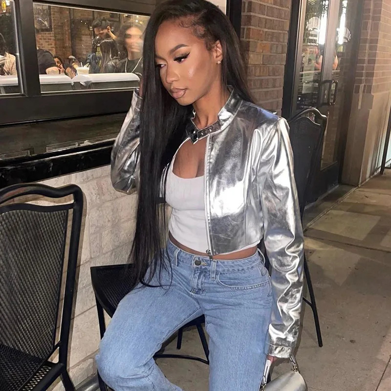 2024 Autumn And Winter Fashion PU Metal Stand Up Collar Zipper Jacket Leather Jacket For Women 250225