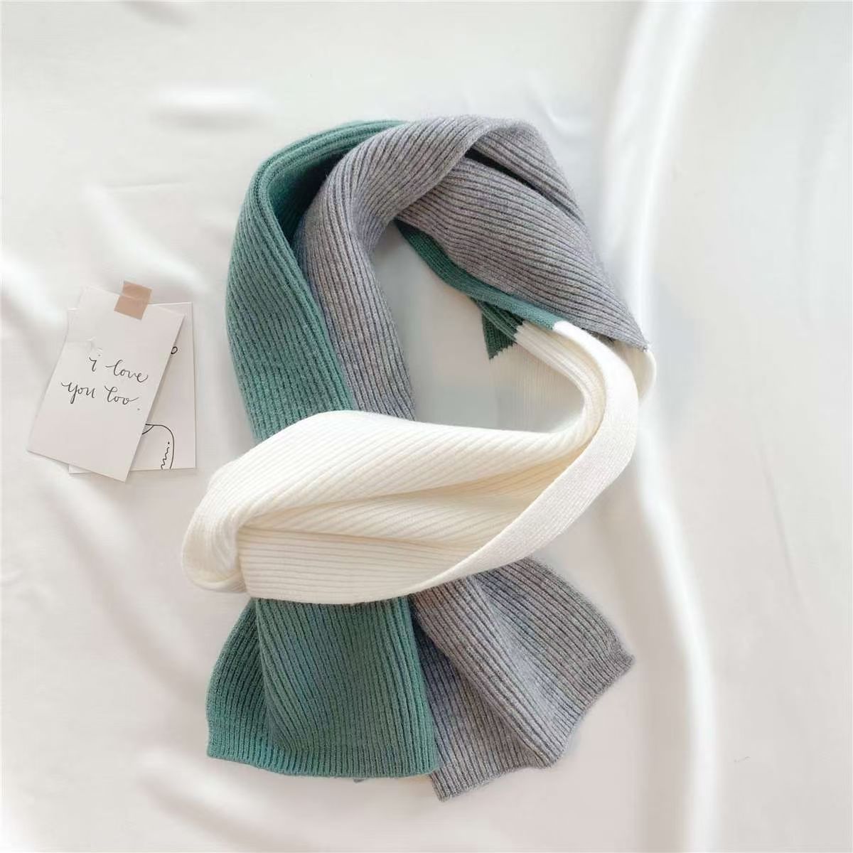 T184 scarf female autumn and winter neck protection Korean version cute girl warm knitted versatile student contrast color scarf 2025 new
