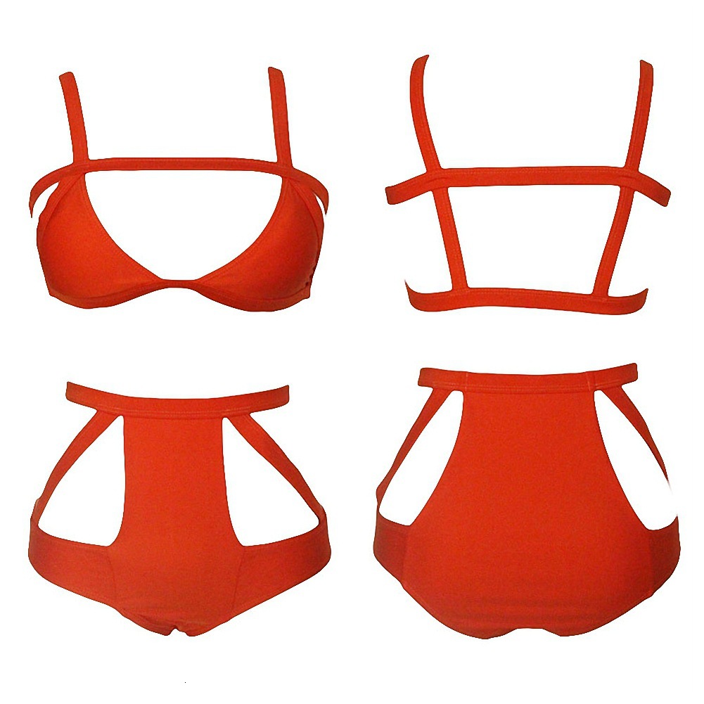 designer swimwear Multi Rope Orange Split Sexy Hollow Strap High Waist Bikini Swimsuit