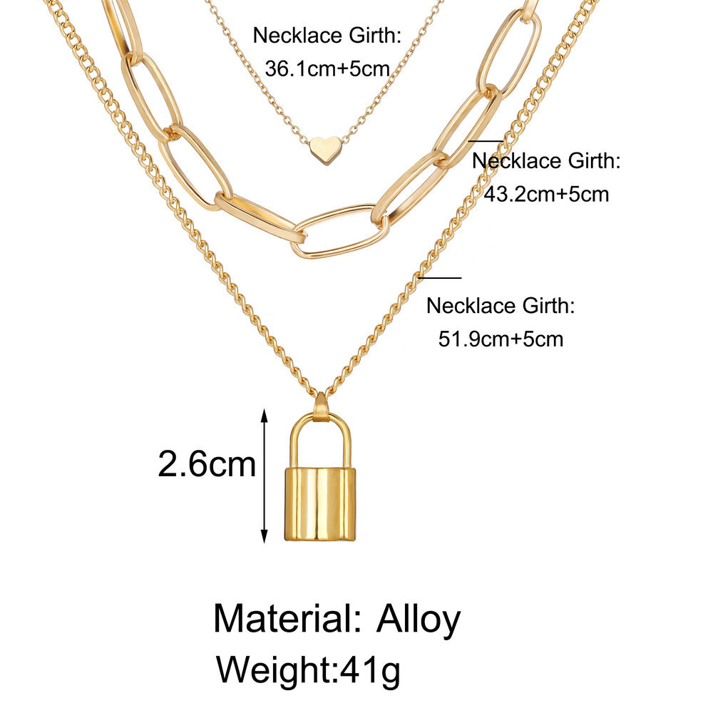 Multi-layer lock-shaped love necklace collarbone chain vintage hundreds of baroque pearl necklace female jewelry in Europe and the United States