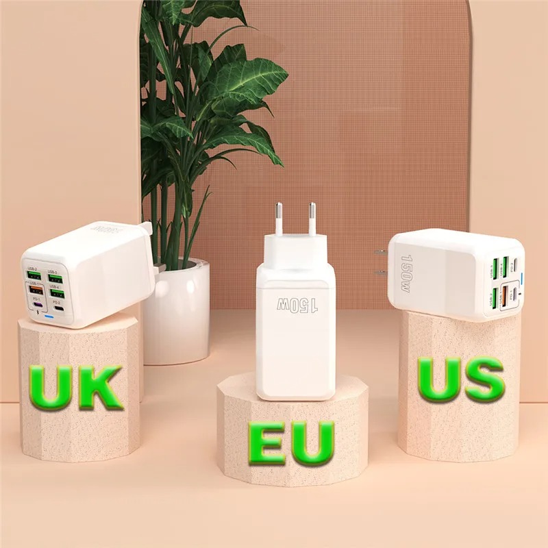 USB Phone Charger 150W 6 Ports PD Type C Fast Charge Wall Charger For iPhone 15 Samsung Xiaomi EU/US/UK Plug Phone Power Adapter
