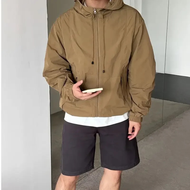 Summer Hooded Jacket Men Outdoor Quick Dry Sun-Protective Sport Windbreaker Ultra Light Jackets Casual Breathable Loose Coat 250225
