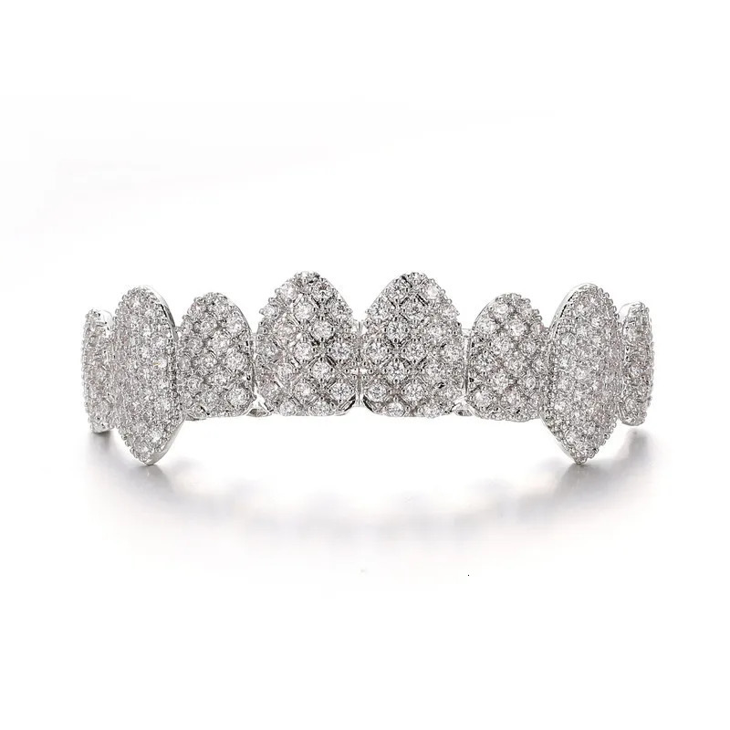 Hip Hop All Ice CZ Stone Teeth Hat Cube Zircon Micro Lay Top and Bottom Charm Barbecue Set 250220