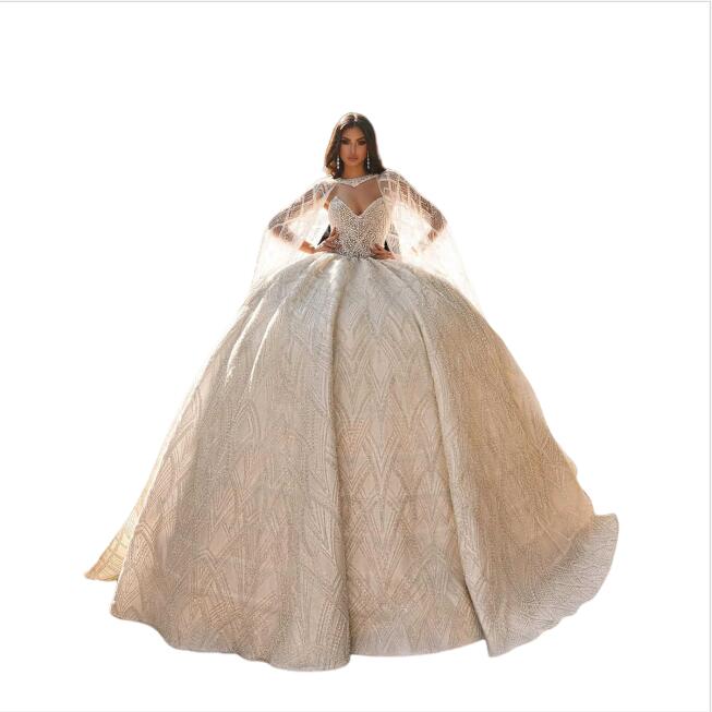 Luxury Strapless Dubai Wedding Dress Ball Gown Sexy V Neck Sleeveless Beading Lace Saudi Arabic Pearls Bridal Gown Vestidos With Wraps