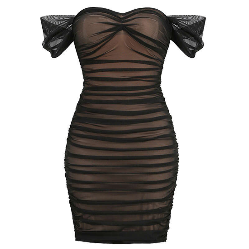 Women's Dress Wind Shoulder Sexy Mesh Strapless Fashionable Light Luxury Party Dress, Dress