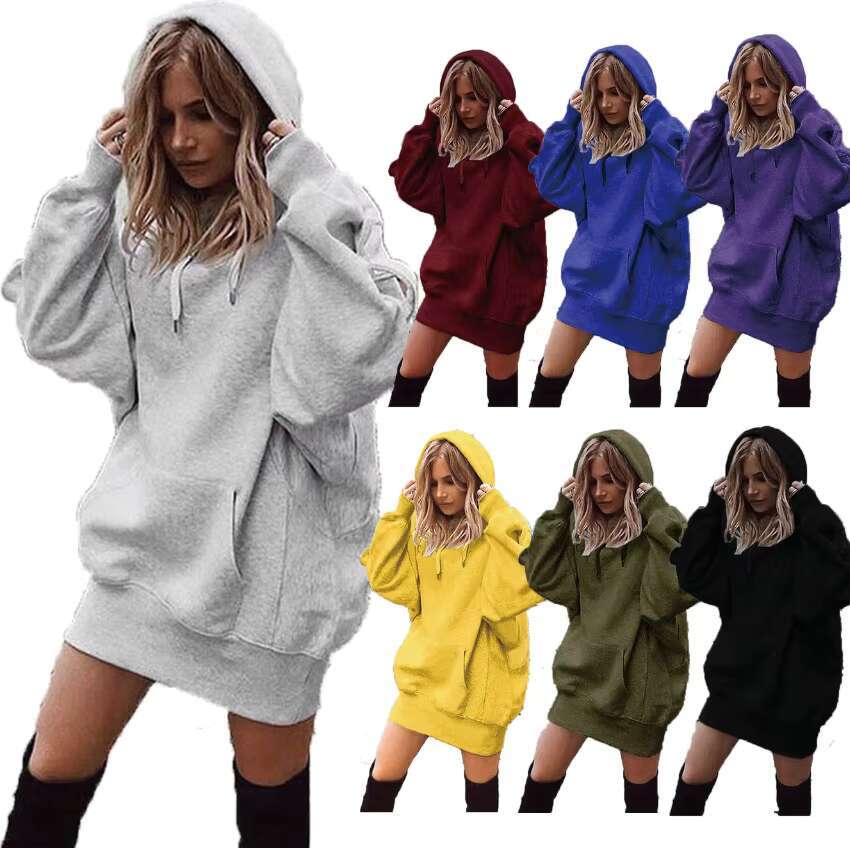 Women Hoodies Dress Oversized Hood Sweatshirts Fleece Winter Solid Casual Blank Custom Warm Clothing