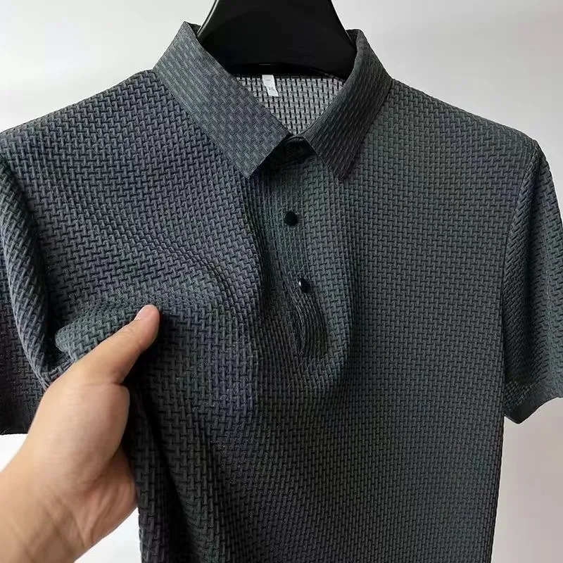 Summer Mesh Breathable T Shirt For Men Ice Silk Short Sleeve Cool down Mens Shirt Collar Solid Polo Shirt Men Clothing 250225