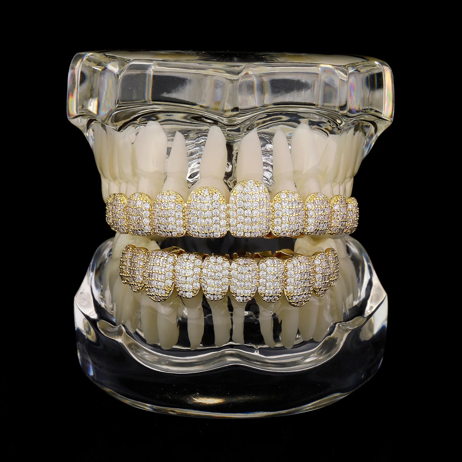 More Longer Shape Iced Out Teeth Hip Hop 10/10 Top Bottom Grills Dental Mouth Punk Teeth Caps Cosplay Party TG103 250220