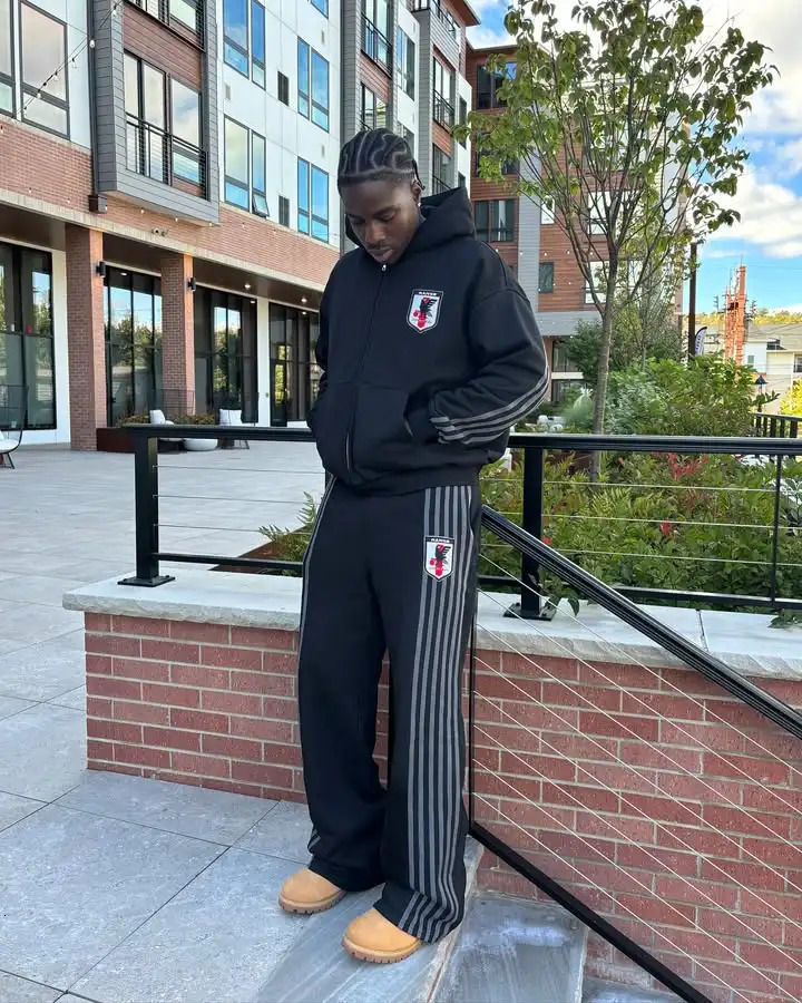 Mens striped zipper hooded sweatshirt twopiece set Y2K Harajuku ed oversized drawer pants 250226