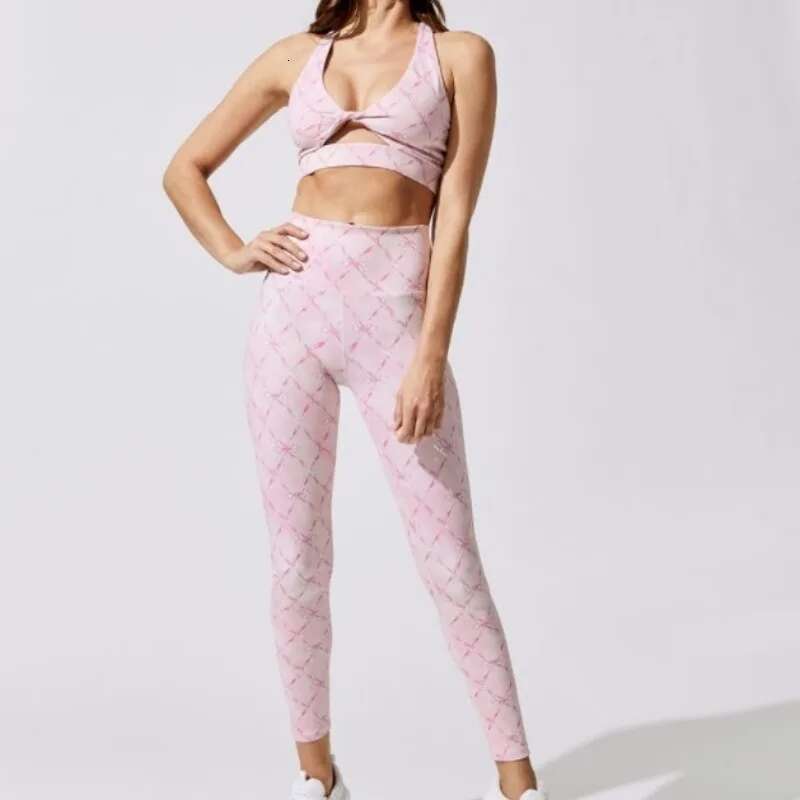 Pmwrun Spring And Summer Hot Sale 3D Printed Front Cross Tank Trousers Sports Fiess Yoga Suit
