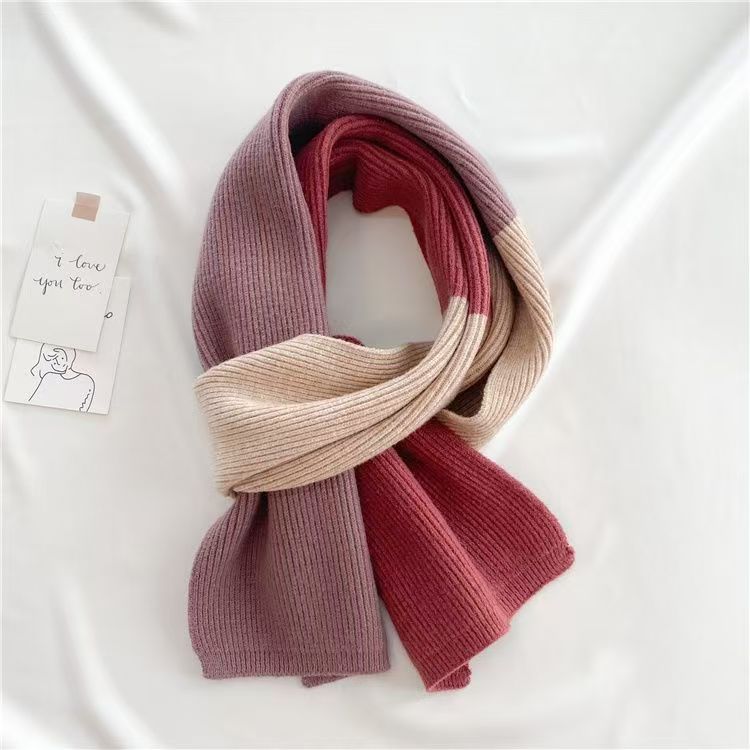 T184 scarf female autumn and winter neck protection Korean version cute girl warm knitted versatile student contrast color scarf 2025 new