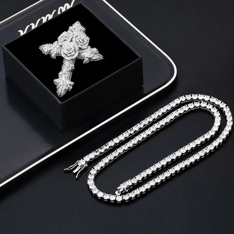 Trendy Moissanite Cross wer Necklaces Pendant Sterg Sier Bg Rose Men's Hip Hop Jewelry Top Quality Rock Jewellry