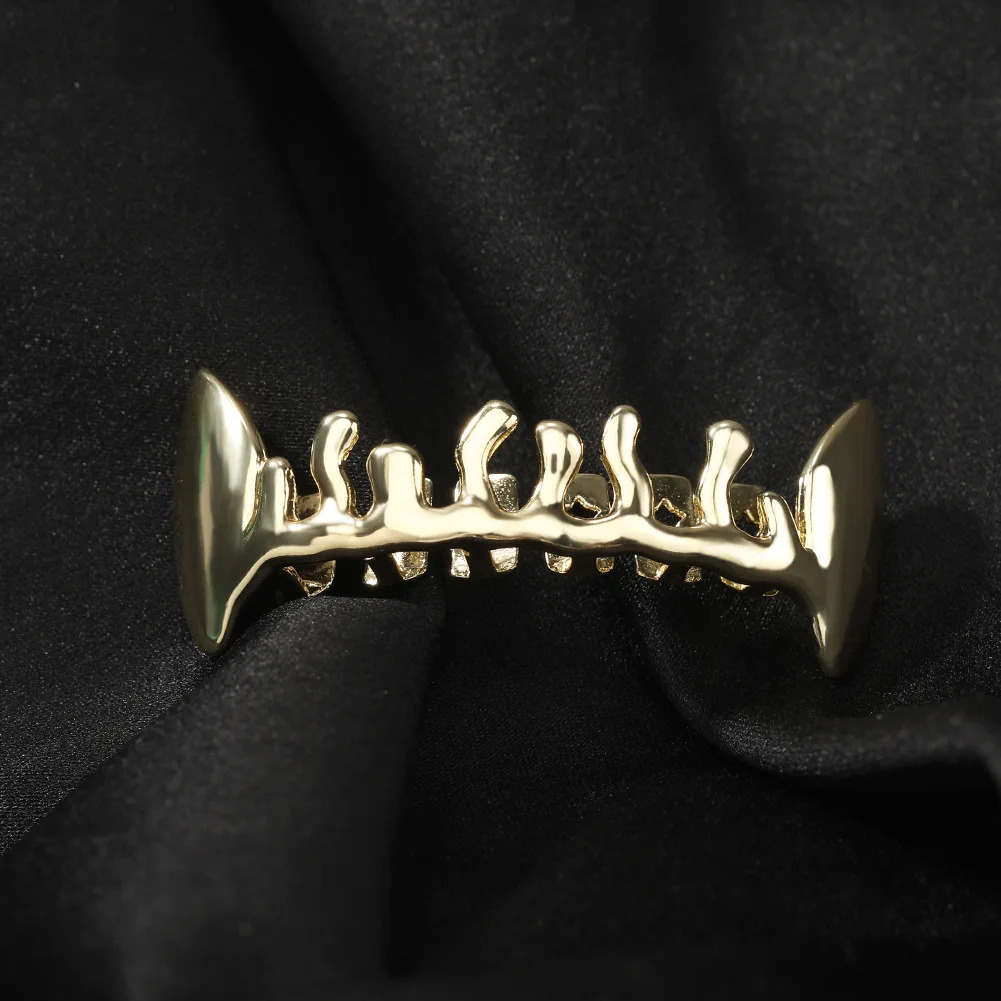 Volcanic Lava Shape Iced Out Teeth Hip Hop 8/8 Top Bottom Grills Dental Mouth Punk Teeth Caps Cosplay Party TG098 250220