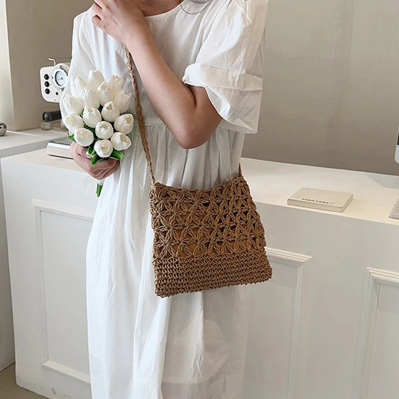 Small Fresh Crossbody Bag Womens Bag Straw Woven Shoulder Bag Niche And Versatile Woven Bag Simple And Fashionable Handbag 250224