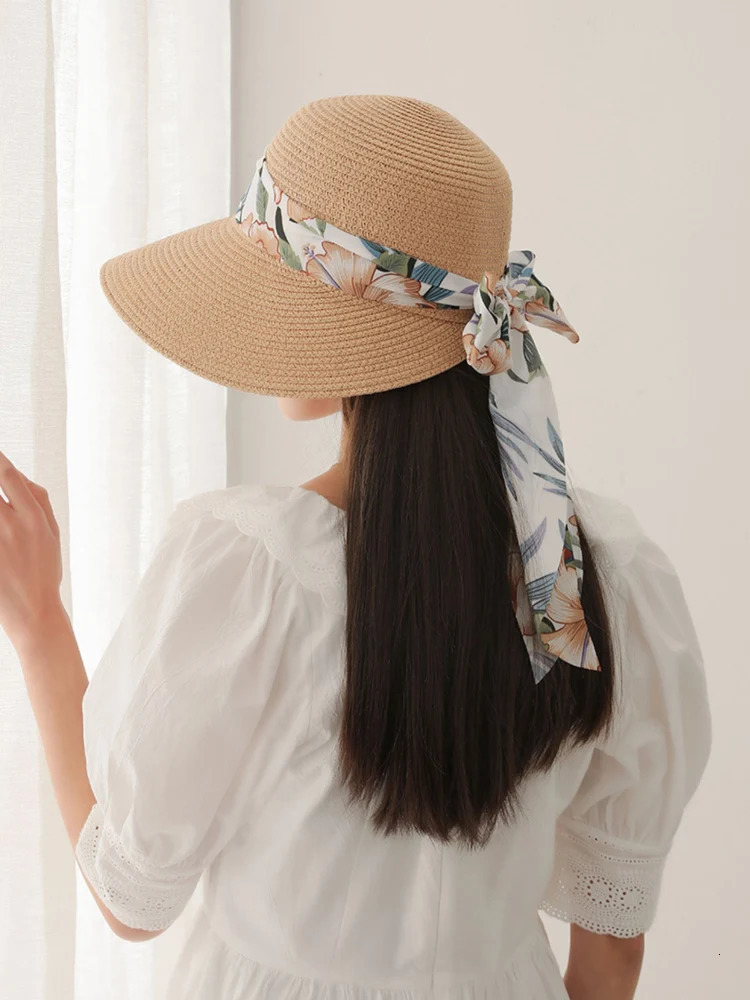 High selling womens summer tourism vacation sunshade and sunscreen hats leaf ribbon leisure beach large brim sun hat 250218