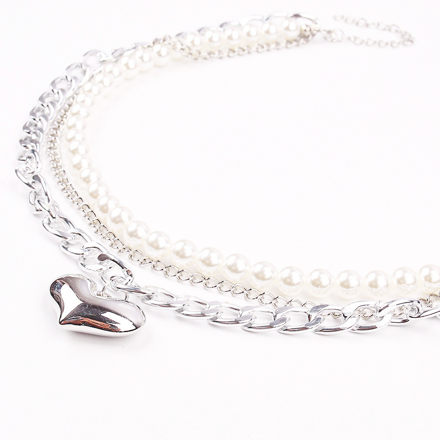 Multi-layer heart necklace hand strung baroque pearl necklace personalized new jewelry temperament ins