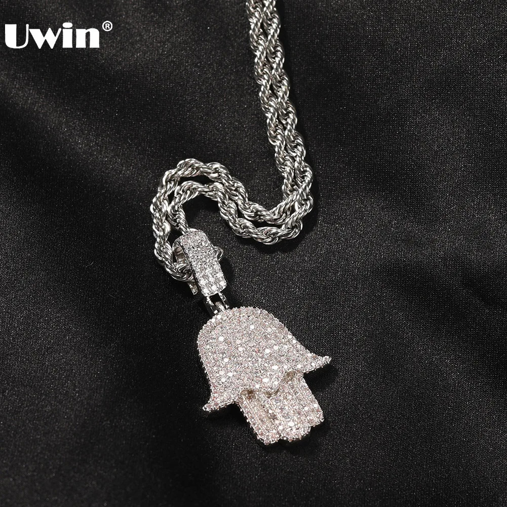 UWIN Hamsa Hand Pendent Necklace Iced Out Cubic Zirconia Silver Color Charms for Women HipHop Jewelry Drop 250225