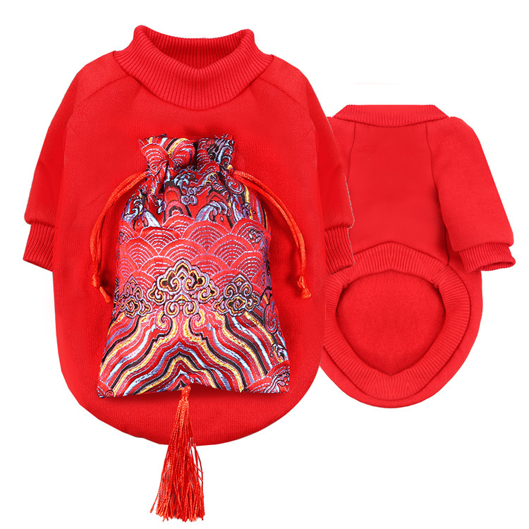 Year - End Clearance! New Year - themed Fleece - lined Two - legged Wave - pattern Hoodies with Tassels for Dogs and Cats. Ideal Autumn and