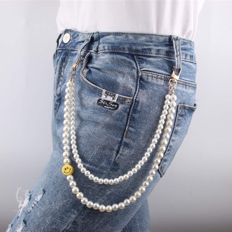 Pearl smiley necklace fashionable versatile jeans pants chain