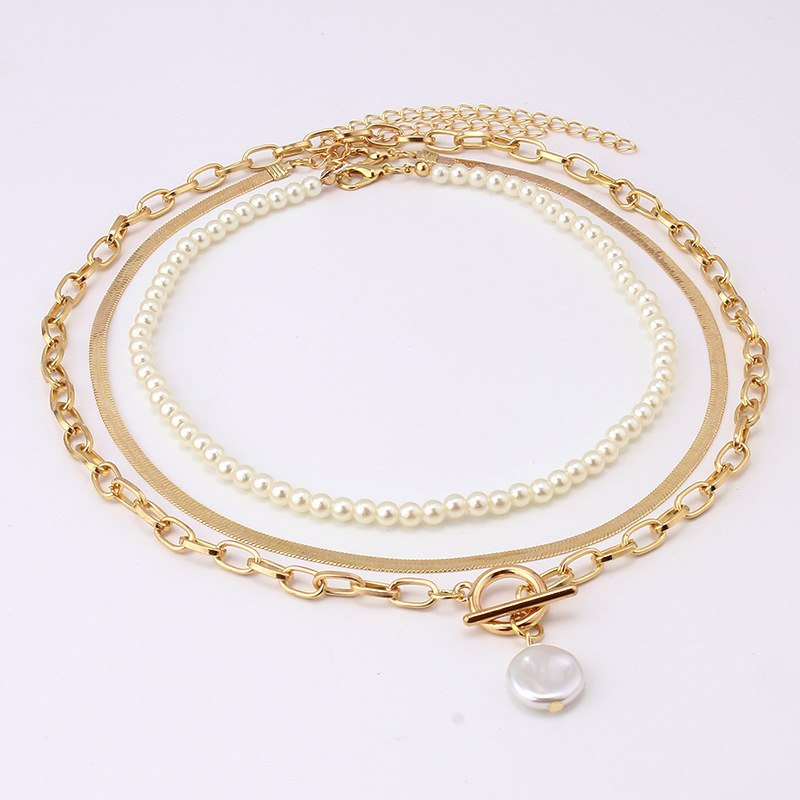 Vintage multi-layer beaded chain small incense necklace simple versatile imitation pearl trend necklace jewelry