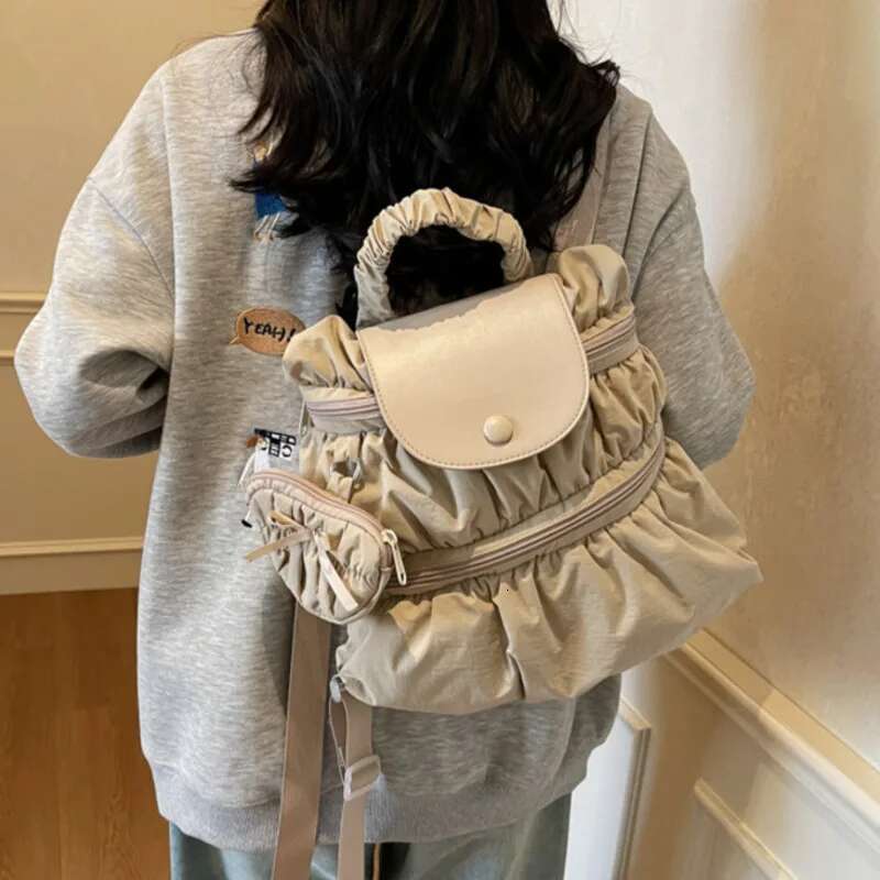 Double Zipper Design Korean Backpacks Large Capacity Casual Tote Bags Pleated Chic Students Bookbags Haruku Backpack For Women