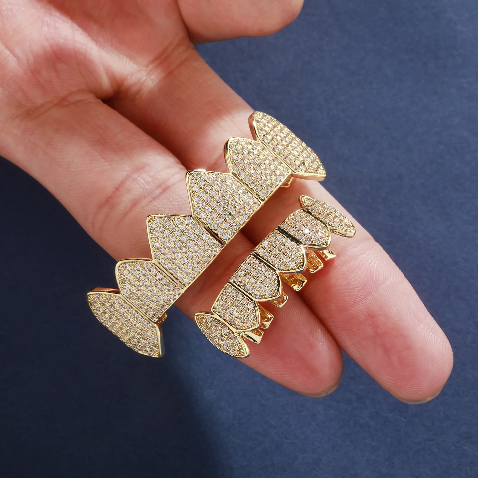 Full CZ Teeth Set For Unisex Cubic Zirconia Stone Top Bottom Teeth Grills Box Packing Hip Hop Jewelry For Men 250220