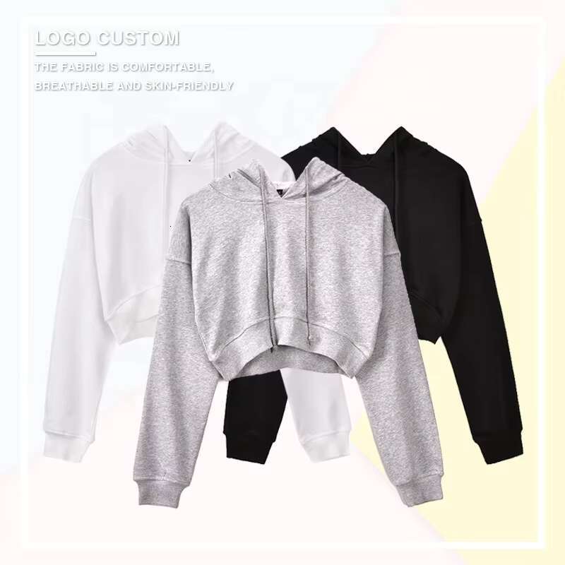 High Quality OEM Latest Design Lady Pullover Hoodies Women Long Sleeve Crop Top
