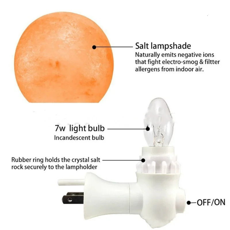 Himalayan Warm White Salt Lamp Night Light Natural Crystal Hand Carved Air Purifying with Plug Release Negative Ions Bedroom 250225