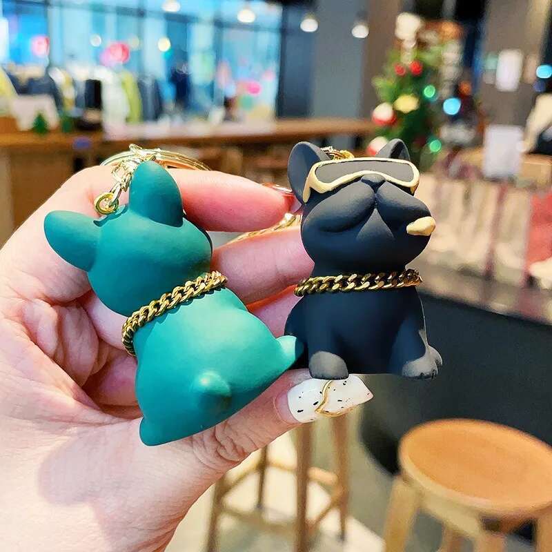 Fashion Cool French Bulldog Keychain PU Leather Dog Keychains For Women Bag Pendant Jewelry Trinket Car Ring Key Chain