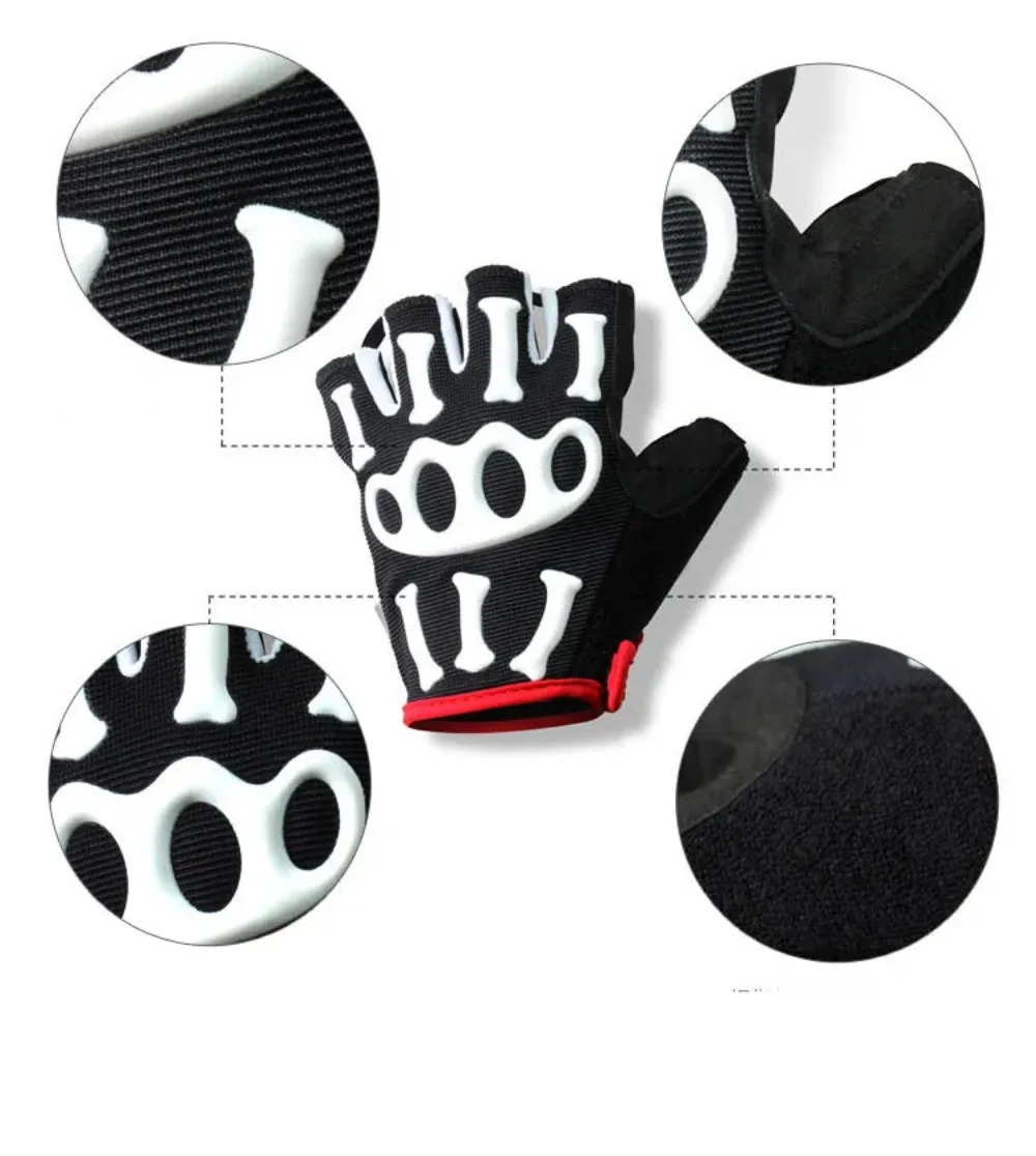 COOL006 Mens Skeleton Silicone Gel Padded Bicycle Half Finger Gloves Road Bike MTB Gloves Cycling Short Finger Gloves 250226