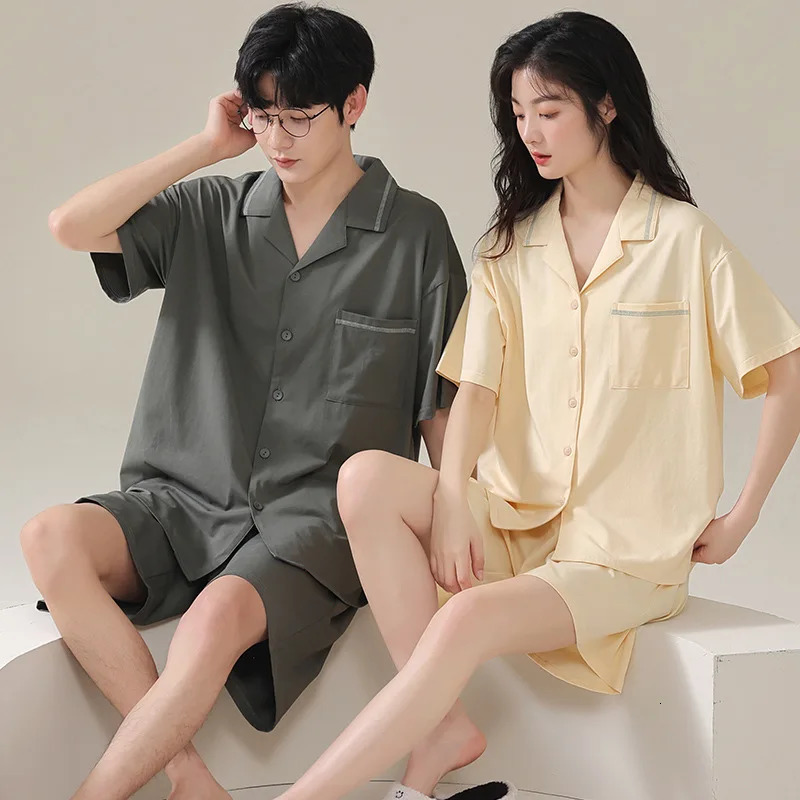 Modal Couples Pajamas Set Summer Short Sleeping Top Shorts Men Home Clothes Cardigan Women Sleepwear Women Men Pjs 250225