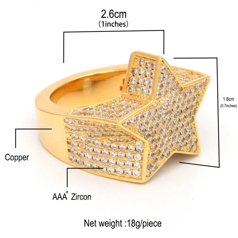 UWIN Ice Out Star Rings Gold Silver Color Full Iced Cubic Zirconia Hip Hop Ring Fashion Jewelry For Men And Women Drop 250225