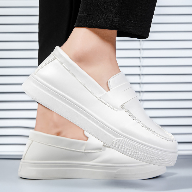 2025 spring new breathable bean shoes men's British style loafers Fashion NEW casual leather sneaker fashion footwear 39-45 black white