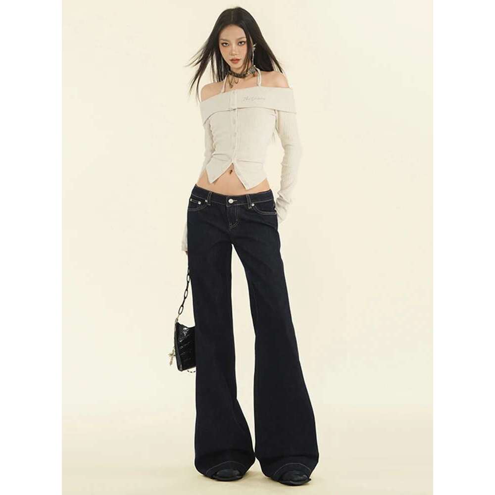 MDNG Women's Retro High Waisted Jeans Streetwear Straight Denim Trousers Female Loose Wide Leg Pants Autumn Winter New