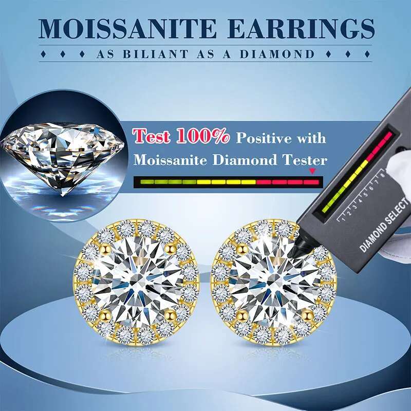 TUHE Unisex Classic Round VVS1 Moissanite For Women Fine Jewelry Wedding Lab Dia Sier Earring Gift