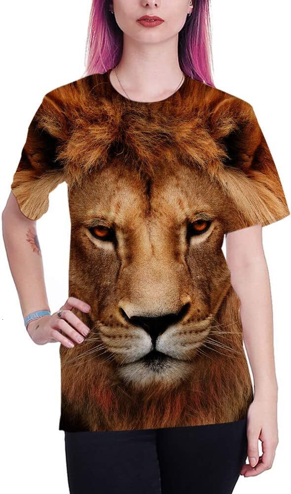 Mens T shirt Unisex 3D Colorful Print Graphic Tee Shirts for Men Women and Teens tee Casual tops summer clothes Lion pattern