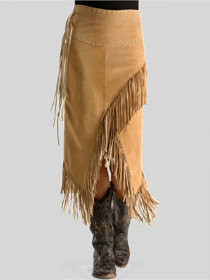 Long Maxi Women Skirt High Waist Winter Autumn A-line Tassels Irregular Punk Style Sexy Vintage Club Streetwear 250225