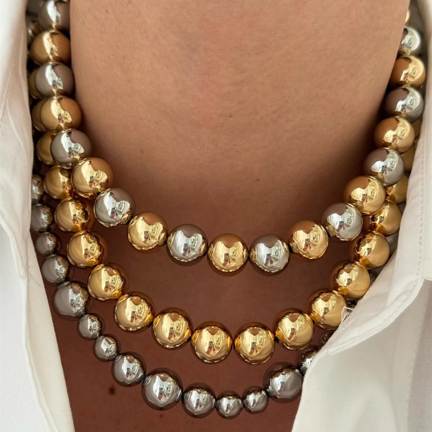 Gold Silver Color Acrylic Ball Beaded Choker Bracelet Necklace Women Men Trend Round Beads Short Necklace Stack Jewelry Collier 250225