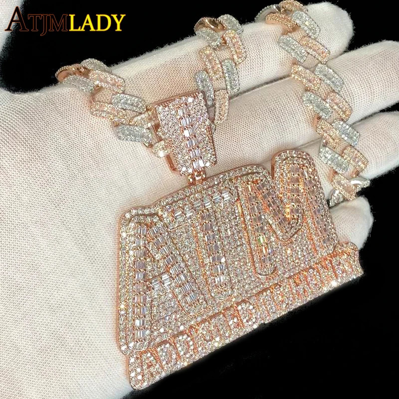 Iced Out Bling 5A CZ Letters ATM Addicted To Money Pendant Necklace 2 Colors Cubicz Zircon Mens HipHop 5mm Tennis Chain Jewelry 250320