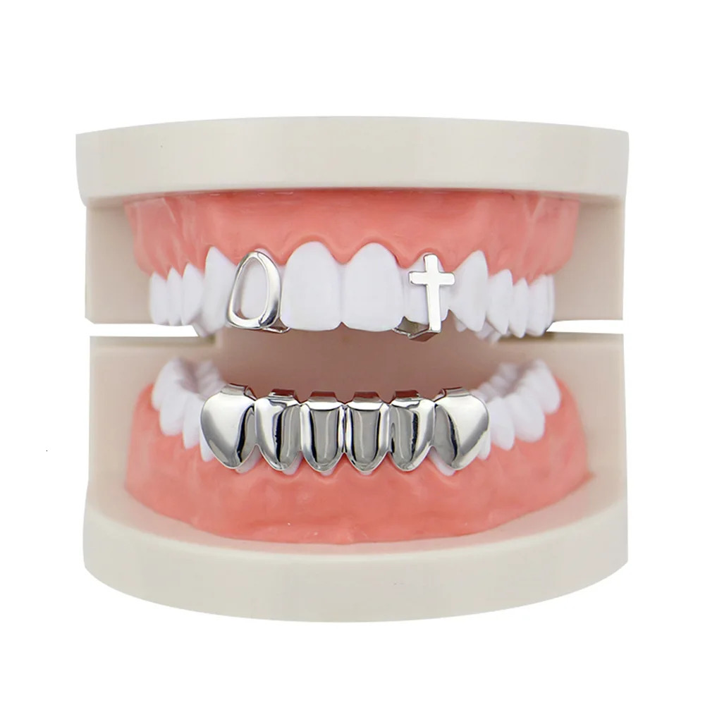 Hollow Cross Comb Teeth Top Bootom Dental Mouth Caps Cosplay Party Rapper Hip Hop Jewelry TG068 250220