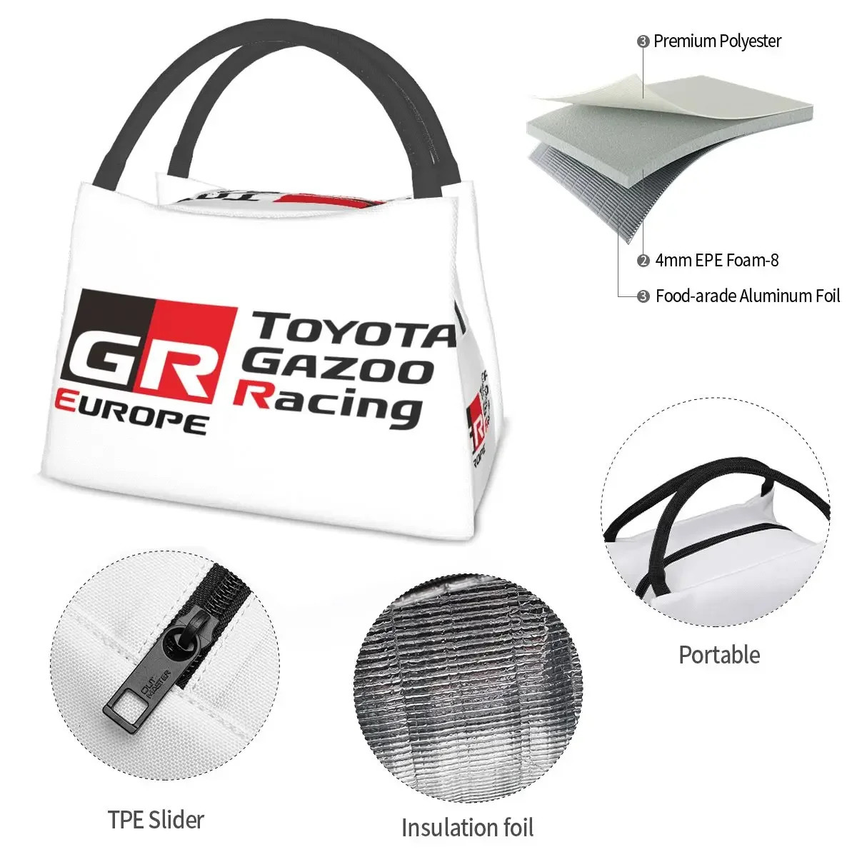GR Gazoo Racing GR Sport Lunch Bags Insulated Bento Box Lunch Tote Picnic Bags Cooler Thermal Bag for Woman Children Work 250225