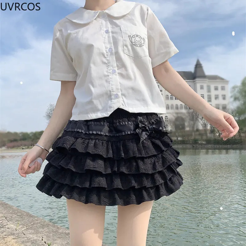 Japanese Style Kawaii Lolita Mini Skirt Women Gothic High Waist Ruffle Tiered Skirts Sweet y Summer Harajuku Y2k Short Skirt 250225