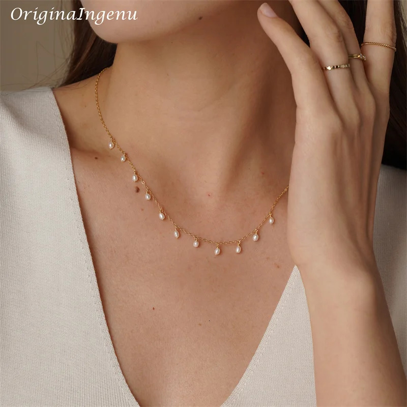14K Gold Filled Natural Pearl Necklace Gold Choker Handmade Pendants Collier Femme Kolye Collares Boho Pearl Jewelry for Women 250222