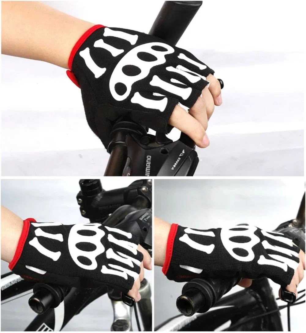 COOL006 Mens Skeleton Silicone Gel Padded Bicycle Half Finger Gloves Road Bike MTB Gloves Cycling Short Finger Gloves 250226