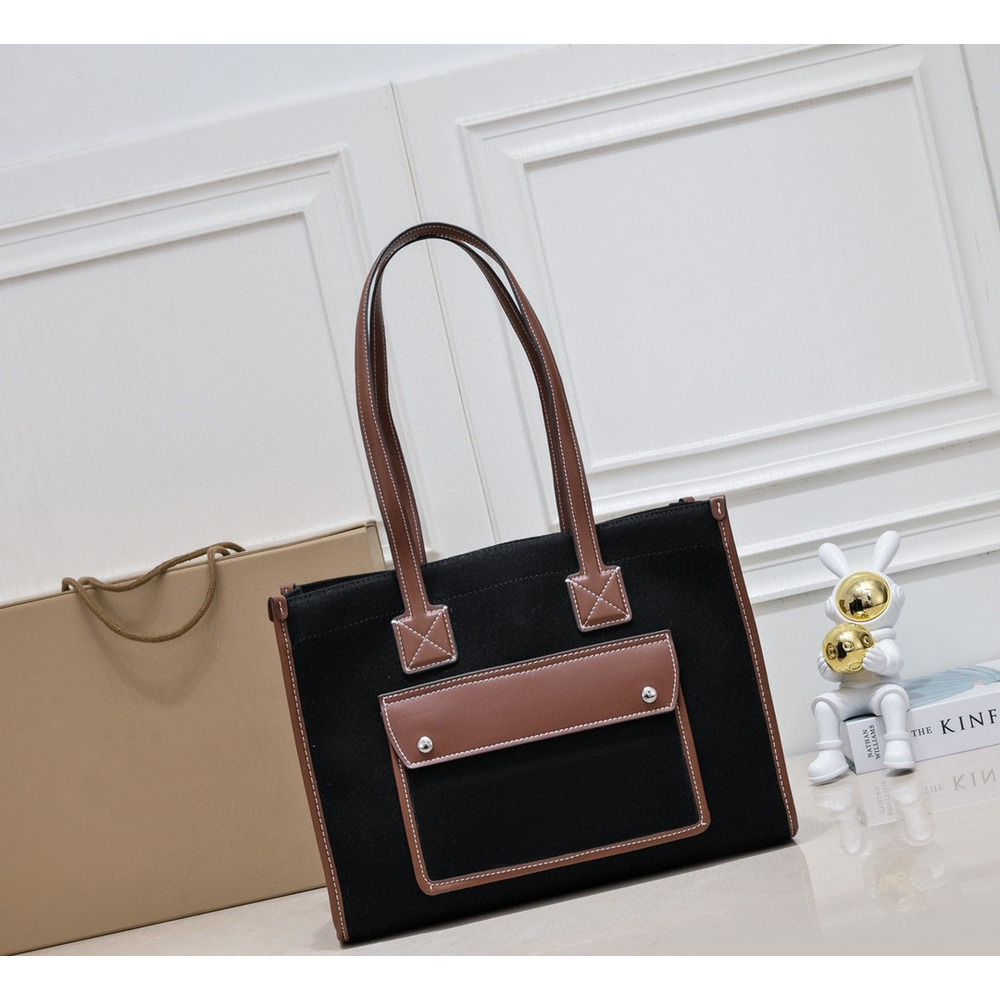 Design Aesthetics New Genuine Leather Women's Bag Design Sense Canvas Handheld Crossbody Bag European and American Style Tote Bag Niche Trendy Br