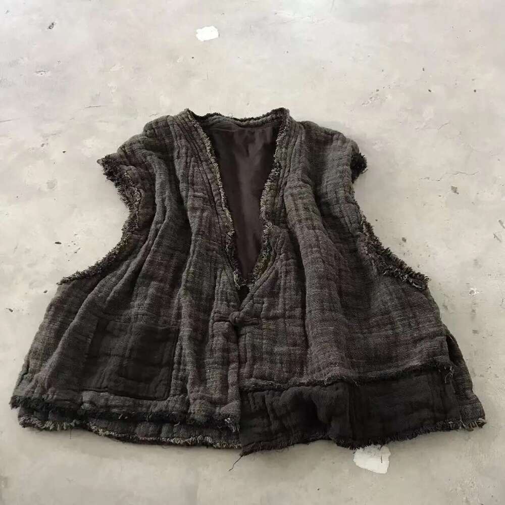 Waistcoat Women Autumn Winter Thicken Artist Designal Sleeveless Warm New V-Neck Patchwork Double Layer Loose Cotton Vest